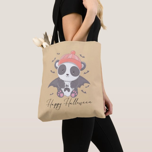 Bolsa Tote Dourado Halloween do Panda e Bats (Close Up)