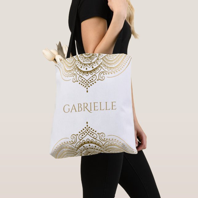 Bolsa Tote Dourado Lace Paisley Mandala (Close Up)