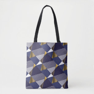 Bolsa Tote Dourado luxo azul: padrão geométrico sem costura