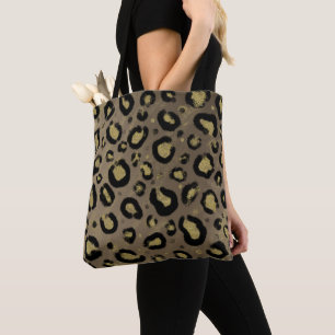 Bolsa Tote Dourado Marrom Brilho & Impressão Leopardo Cheetah