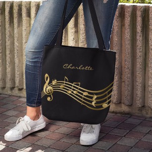 Bolsa Tote Dourado Music Notes Personalizado Cantor Moderno P