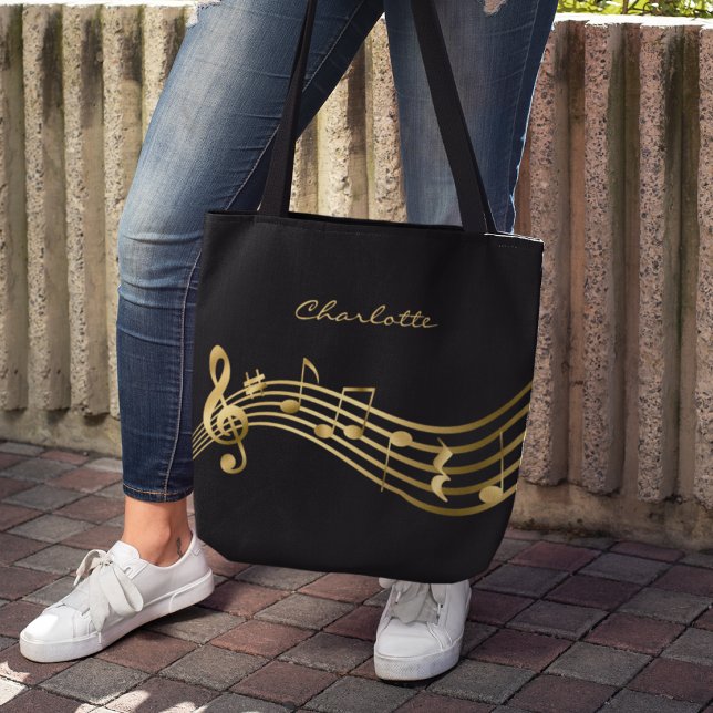 Bolsa Tote Dourado Music Notes Personalizado Cantor Moderno P (Criador carregado)
