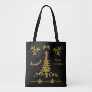 Bolsa Tote Dourado Natal Glitter, Feliz Natal