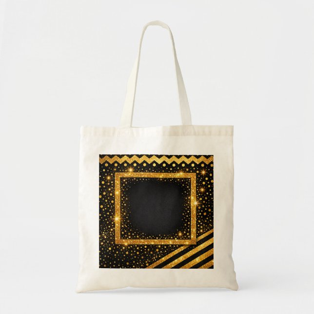 Bolsa Tote Dourado Preto Bolinhas Listras Brilho Glamour (Frente)