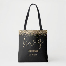 Bolsa Tote Dourado Script Glitter Nome Nome Nome Data Bride P