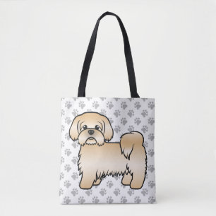 Bolsa Tote Dourado Shih Tzu Cute Cartoon Dog & Paws