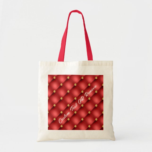 Bolsa Tote Dourado Vermelho Diamante Vermelho Nome Personaliz (Frente)