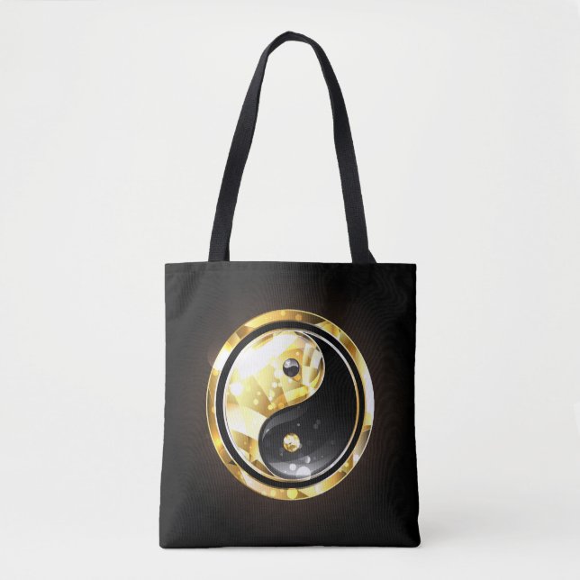 Bolsa Tote Dourado Yin Yang a preto (Frente)