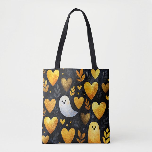 Bolsa Tote Dourados Corações e Fantasmas (Frente)