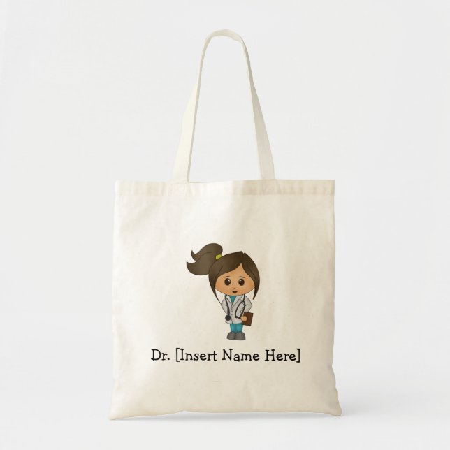 Bolsa Tote Doutor bonito personalizado, fêmea triguenha (Frente)