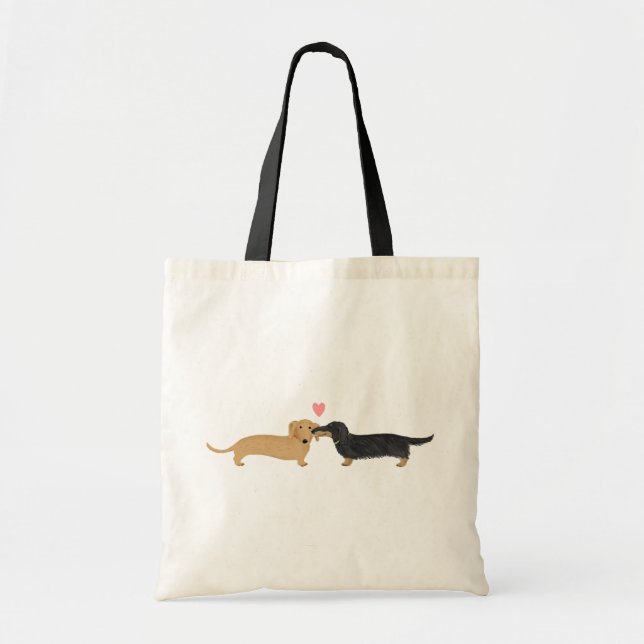 Bolsa Tote Doxie Smooch com Heart | Cartoon Canina (Frente)