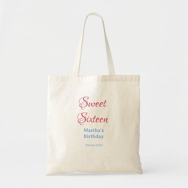 Bolsa Tote Doze Anos rosa nome data caligrafia boho azul (Frente)