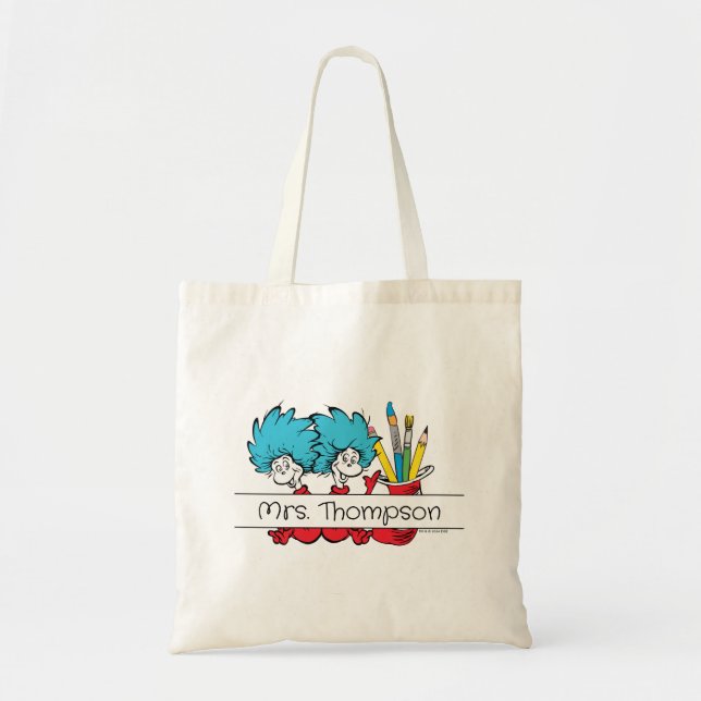 Bolsa Tote Dr. Seuss | Coisa Um Coisa Dois Nome do Professor (Frente)