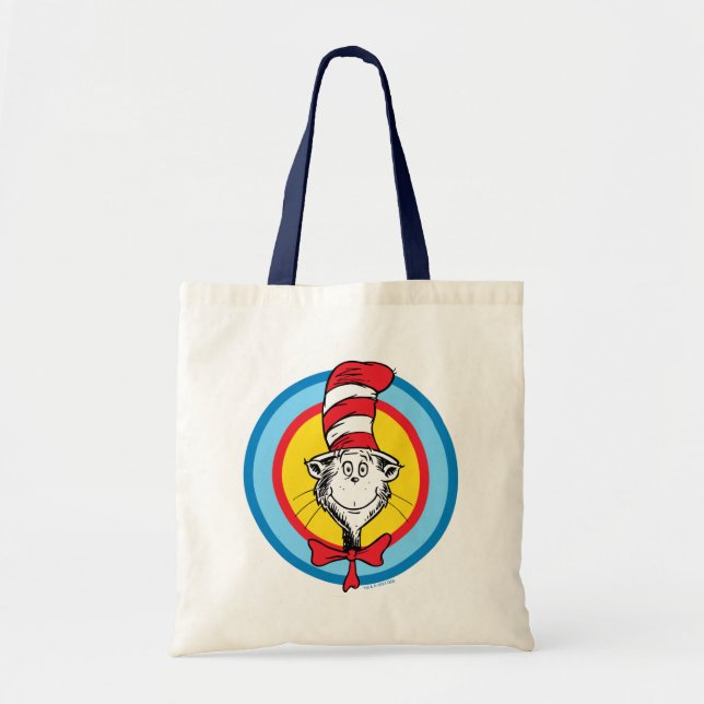 Bolsa Tote Dr. Seuss | Gato no Gráfico da Cabeça de Chapéu (Frente)