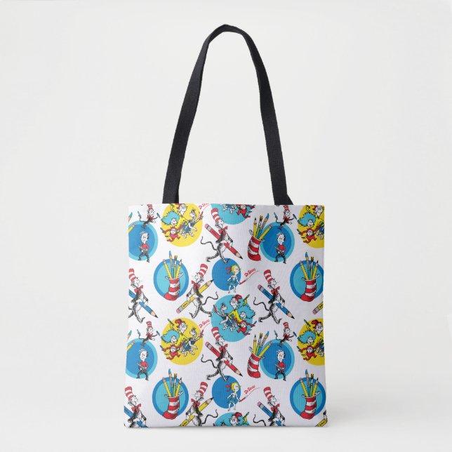 Bolsa Tote Dr. Seuss | Personagens Com Lápis Padrão (Frente)