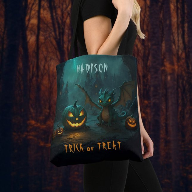 Bolsa Tote Dragão Bonito do Halloween com Nome Assustador (Criador carregado)