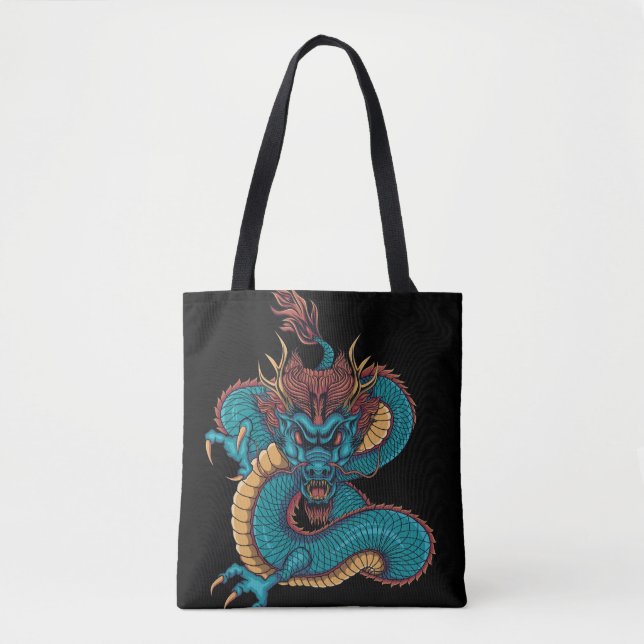 Bolsa Tote dragão chinês azul (Frente)