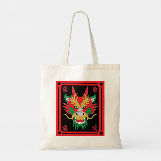 Bolsa Tote Dragão Chinês mascara arte asiática (Verso)