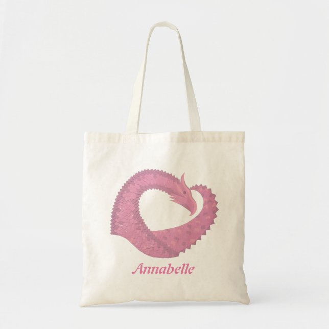 Bolsa Tote Dragão cor-de-rosa em branco (Frente)