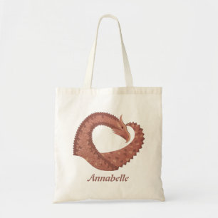 Bolsa Tote Dragão-coração castanho em branco