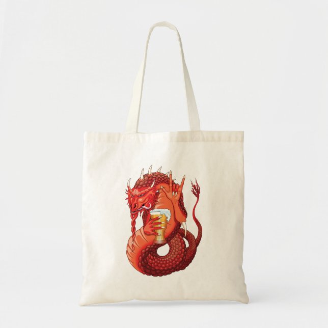 Bolsa Tote Dragão de Bebendo de cerveja (Frente)