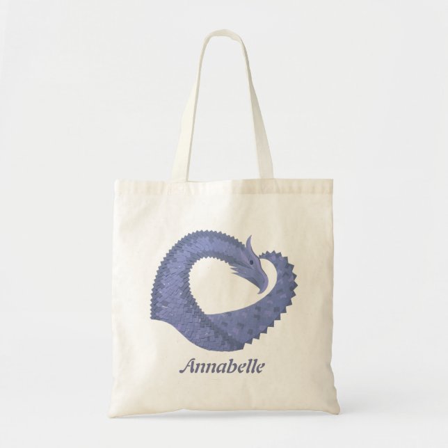 Bolsa Tote Dragão de cinza azul em branco (Frente)