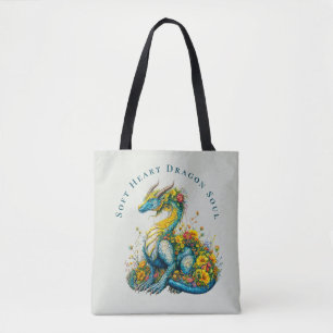 Bolsa Tote Dragão de Coração Macio Alma Caprichosa Arte Flora
