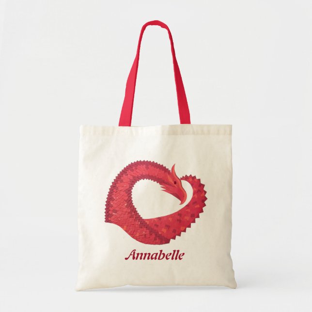 Bolsa Tote Dragão de coração vermelho personalizado (Frente)