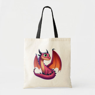Bolsa Tote Dragão de desenho animado roxo/vermelho