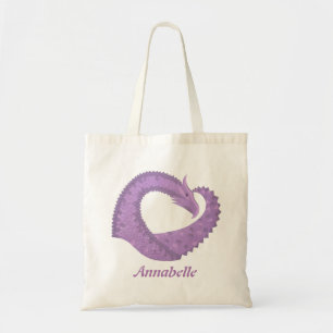 Bolsa Tote Dragão do coração roxo lavanda em branco