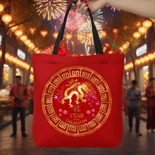 Bolsa Tote Dragão do Zodíaco Chinês Vermelho/Dourado ID542