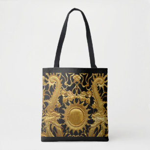 Bolsa Tote Dragão Dourado de Sun do preto do saco de compras
