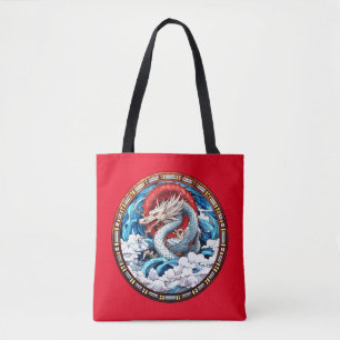 Bolsa Tote Dragão Mítico Asiático em Vermelho e Azul
