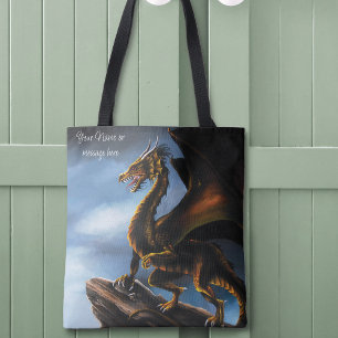 Bolsa Tote Dragão Preto Dourado Cobre