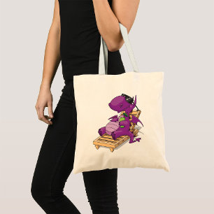 Bolsa Tote Dragão Roxo Relaxando na Cadeira de Decks
