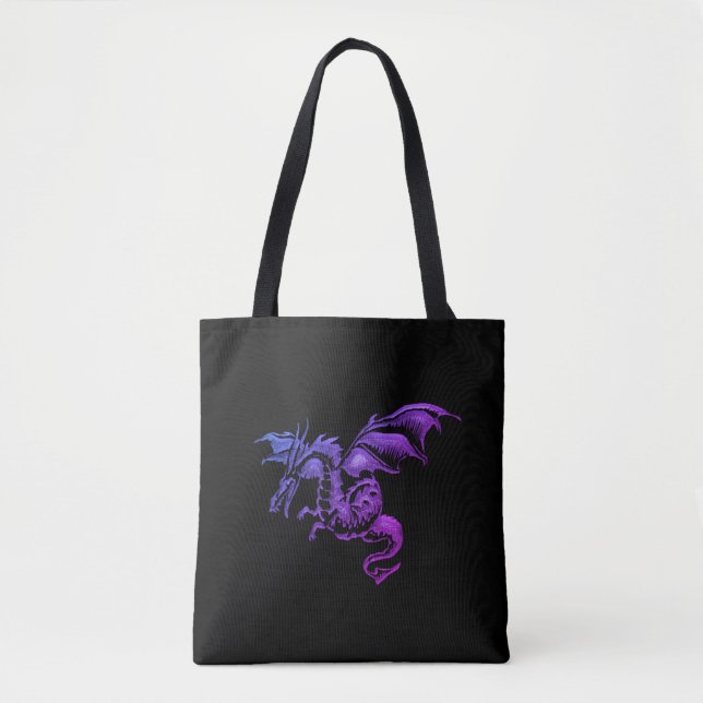 Bolsa Tote Dragão Roxo Voador Contra Preto (Frente)