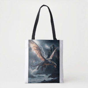 Bolsa Tote Dragão sobre o castelo.