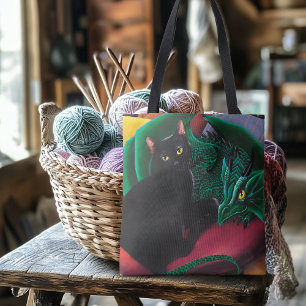 Bolsa Tote Dragão Verde Gato Negro