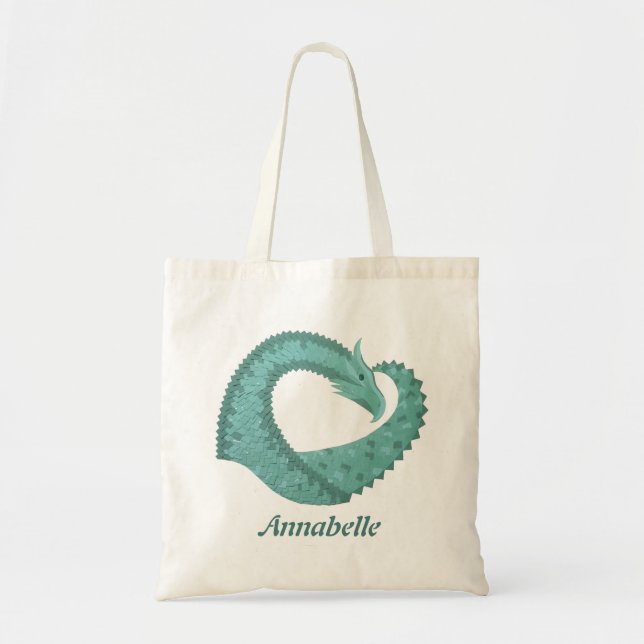 Bolsa Tote Dragão verde-sábado em branco (Frente)