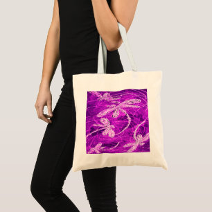 Bolsa Tote Dragões de prata em um céu magenta