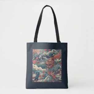 Bolsa Tote Dragões do Mar de Tatuagem Japonês