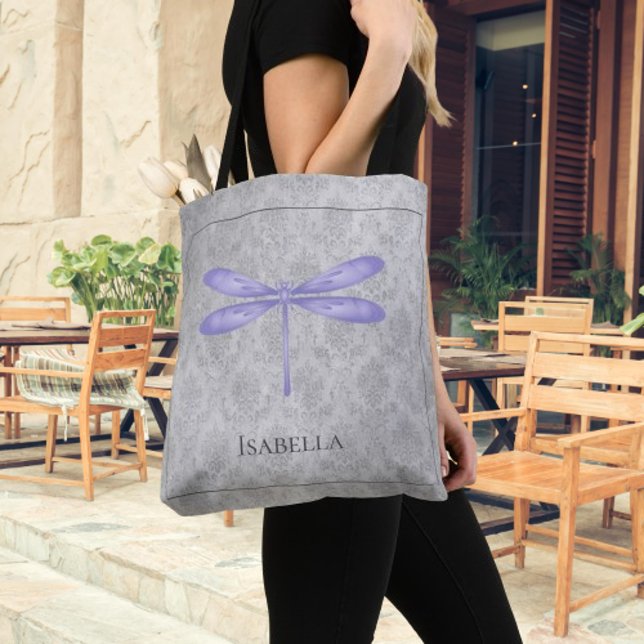 Bolsa Tote Dragonfly Damask (Purple Dragonfly Damask Tote Bag)