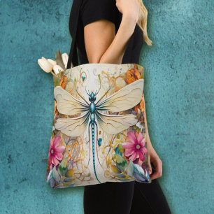 Bolsa Tote Dragonfly E Flores Selvagens