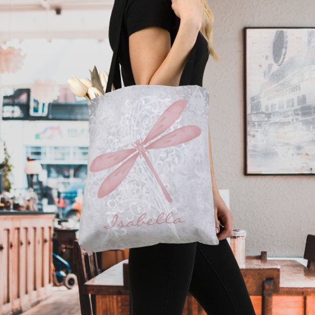 Bolsa Tote Dragonfly Personalizada Tot Bag Rosa (Pink Dragonfly Personalized Tote Bag)