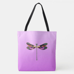 Bolsa Tote Dragonfly - prata, ouro, roxo e preto
