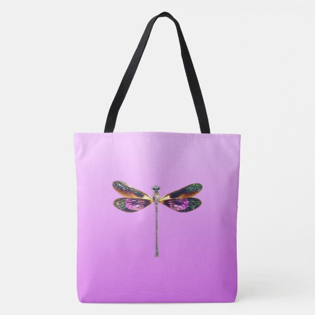 Bolsa Tote Dragonfly - prata, ouro, roxo e preto (Frente)