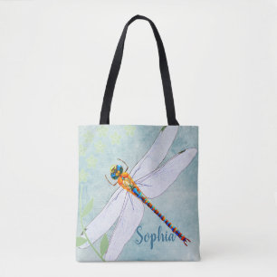 Bolsa Tote Dragonfly Vintage sobre fundo floral desbotado