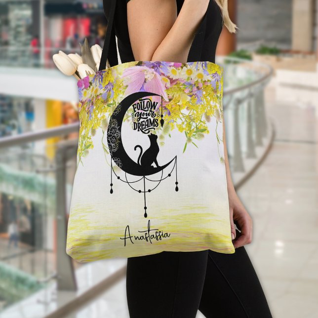 Bolsa Tote Dreamcatcher com gato | Siga os seus sonhos (Criador carregado)