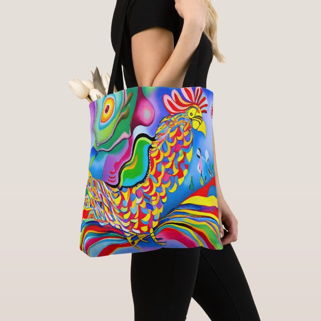 Bolsa Tote "Dreamscape Bird". Um cockerel surreal de abstrato (Close Up)