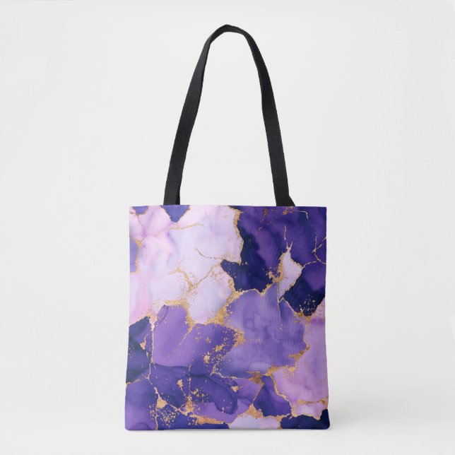Bolsa Tote Dreamy Lavender alcohol inks and gold (Frente)